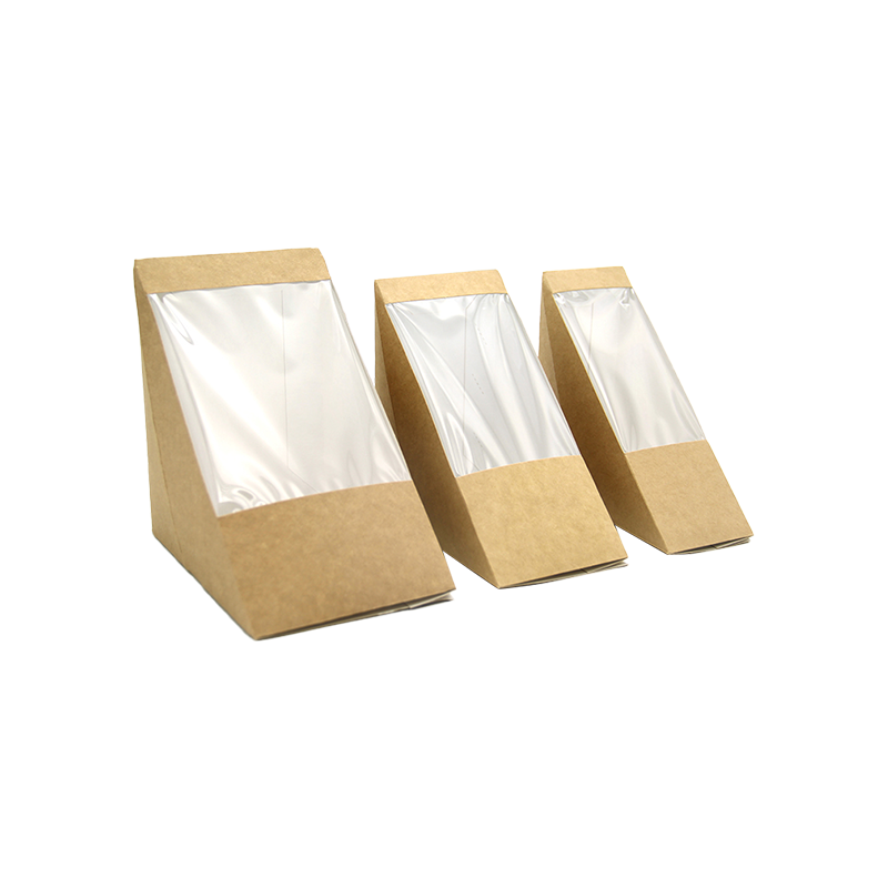 Pencereli Üçgen Sandviç Kutuları Kraft Kağıt Sandviç Kama Kutusu Gıda Ambalajı Ekmek Tatlısı için Paket Servis Kutuları